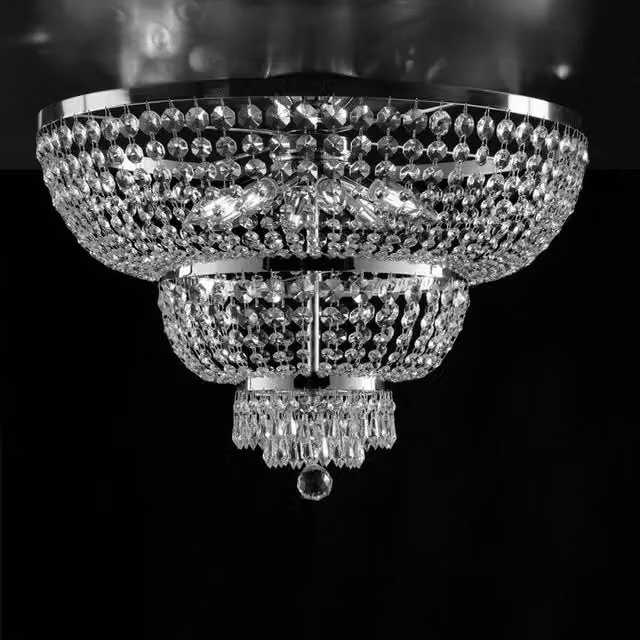 Plafoniera Imperiale Bonetti Illumina in ferro, ottone e cristallo cromato con 8 luci, L: 65 cm, H: 48 cm
