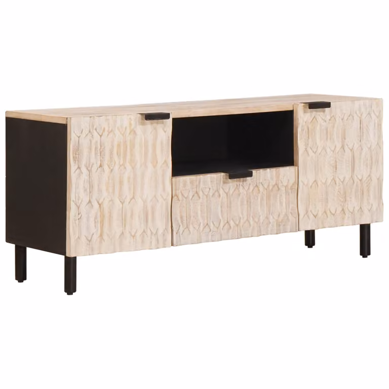 Mobile TV con cassetto vidaXL in legno di mango, finitura bianco lavato, L 105 x P 33 x H 46 cm