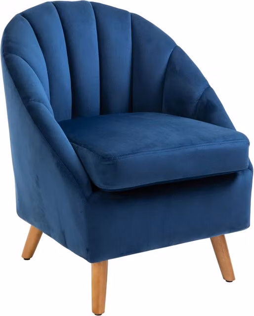 Poltrona Salotto in Velluto Blu con Braccioli, Imbottitura Spessa e Gambe in Legno di Caucciù, per Soggiorno e Camera