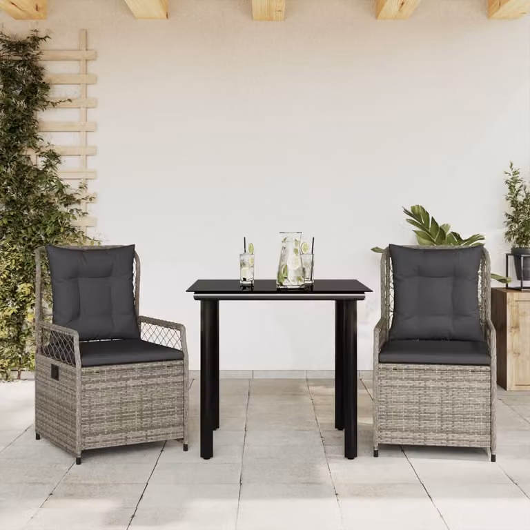 Maison Exclusive - Set da Pranzo da Giardino 3 pz con Cuscini in Polyrattan Grigio