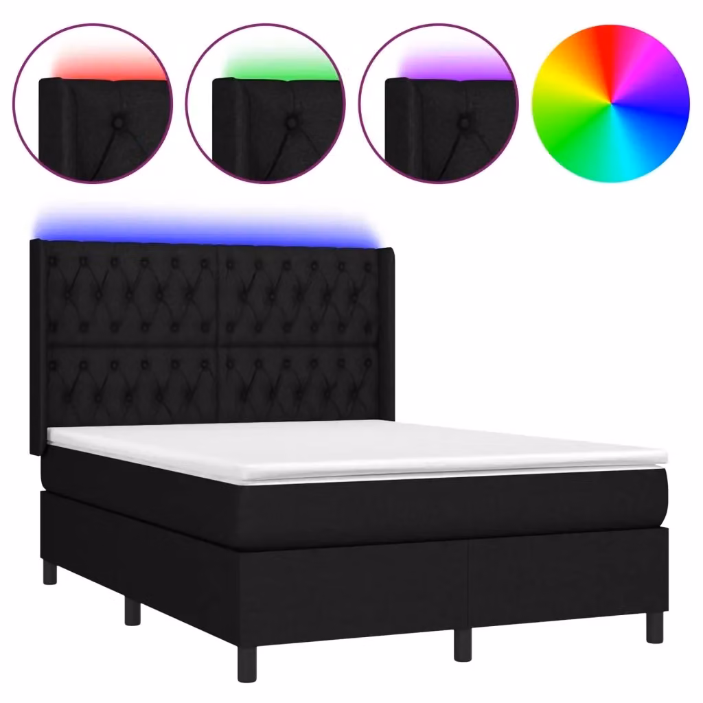 Letto a Molle vidaXL con Illuminazione LED e Porte USB in Tessuto L/P/H: 140 x 190 x 128 cm – 2