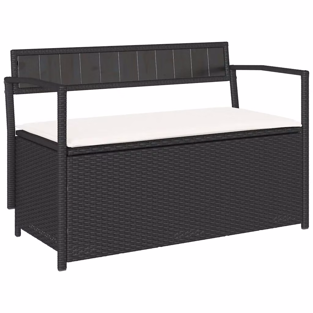 Panca Portaoggetti da Giardino con Cuscino in Polyrattan Nero vidaXL L/P/H: 111.5 x 54.0 x 41.5 cm – 2