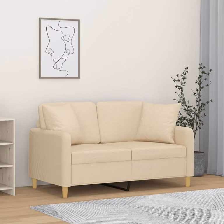 vidaXL Divano a 2 Posti Moderno in Tessuto Beige con Cuscini e Struttura in Metallo