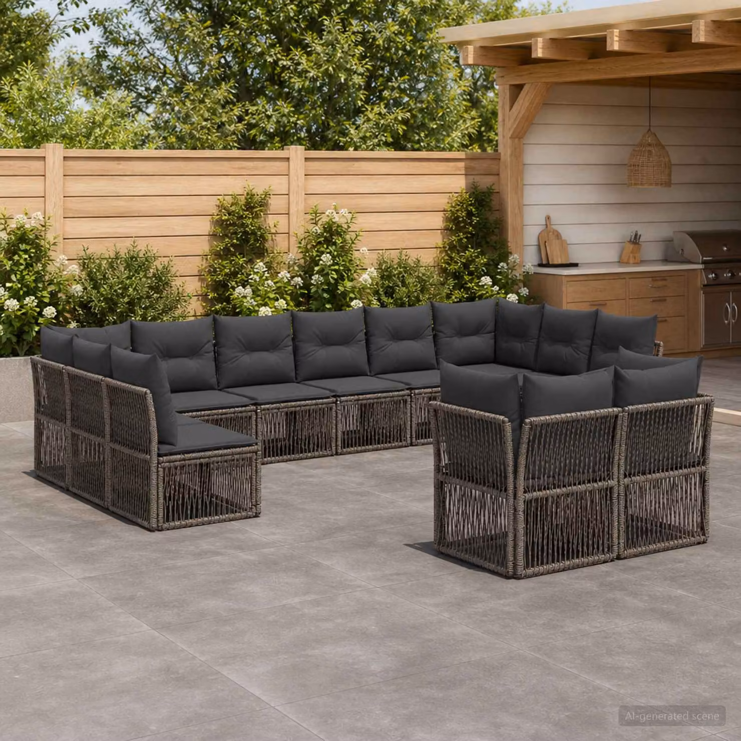 Set Divano da Giardino vidaXL 12 Pezzi a Forma di U in Polyrattan Grigio con Cuscini e Struttura in Acciaio