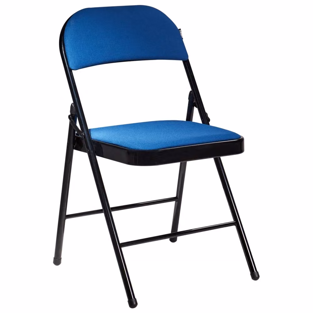 Set di 4 sedie pieghevoli BELIANI in metallo con seduta e schienale imbottiti in tessuto, blu e nero, impilabili – 2