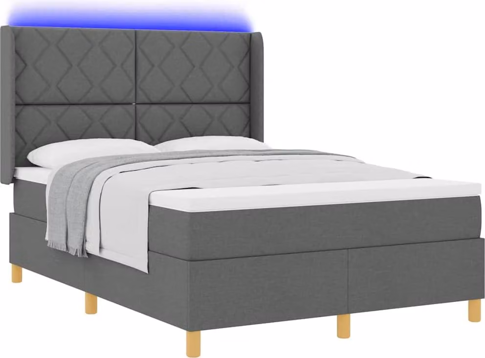 Letto a molle con strisce LED Grigio 160 x 200 cm Tessuto