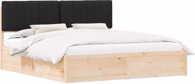 Letto matrimoniale | Letto per adulti | Letto con Testiera Rivestita Nero 180 x 200 cm Pino massello