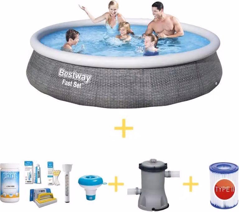 Bestway Pool - Fast Set - 396 x 84 cm - Incluso pacchetto di manutenzione WAYS, pompa filtro e filtro