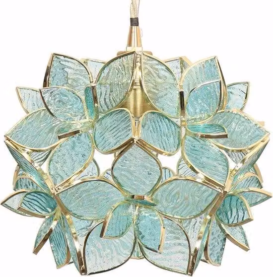 Lampada a sospensione in vetro colorato - Lampada in vetro colorato blu acqua realizzata a mano - Dimensioni del paralume: 21 cm