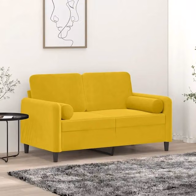 Divano a 2 Posti con Cuscini-Sofa 2 Posti con Cuscini Giallo 120 cm in Velluto 404057