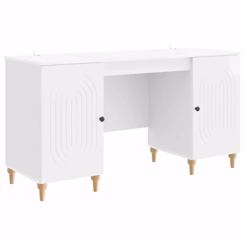 Scrivania moderna vidaXL in MDF laminato bianco lucido L: 142,5 cm, P: 50 cm, H: 75 cm – 2