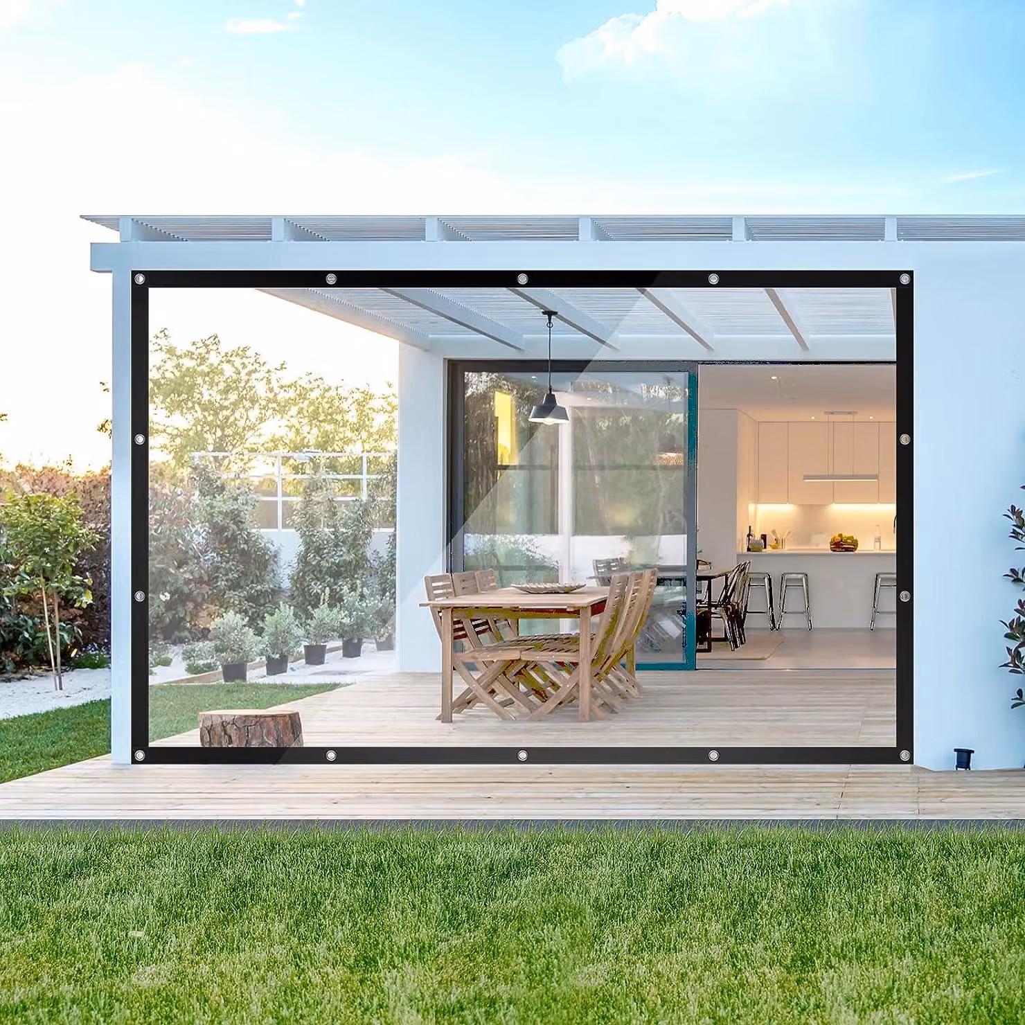 Telo in PVC trasparente con occhielli e corda, 2x4 metri | Trasparente | 200x400 cm