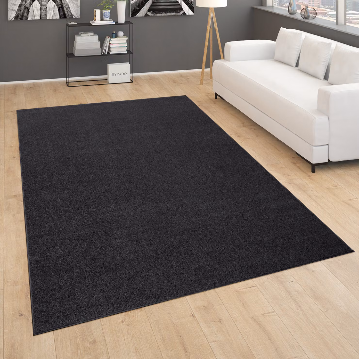 Tappeto sportivo moderno nero in fibre sintetiche, L/P: 160 x 160 cm – 3