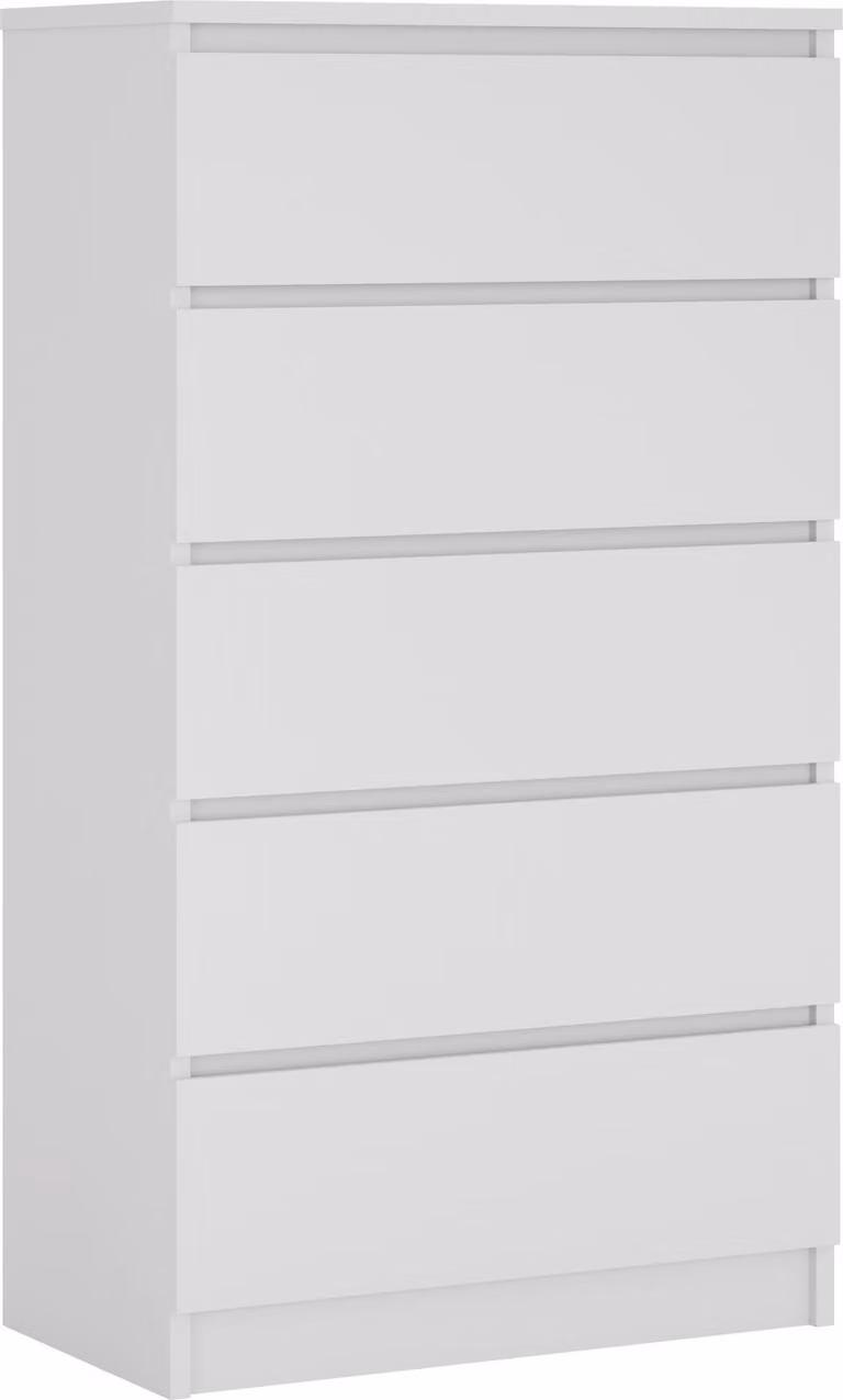 Cassettiera con 5 cassetti, bianco opaco, 125 x 70 x 39 cm