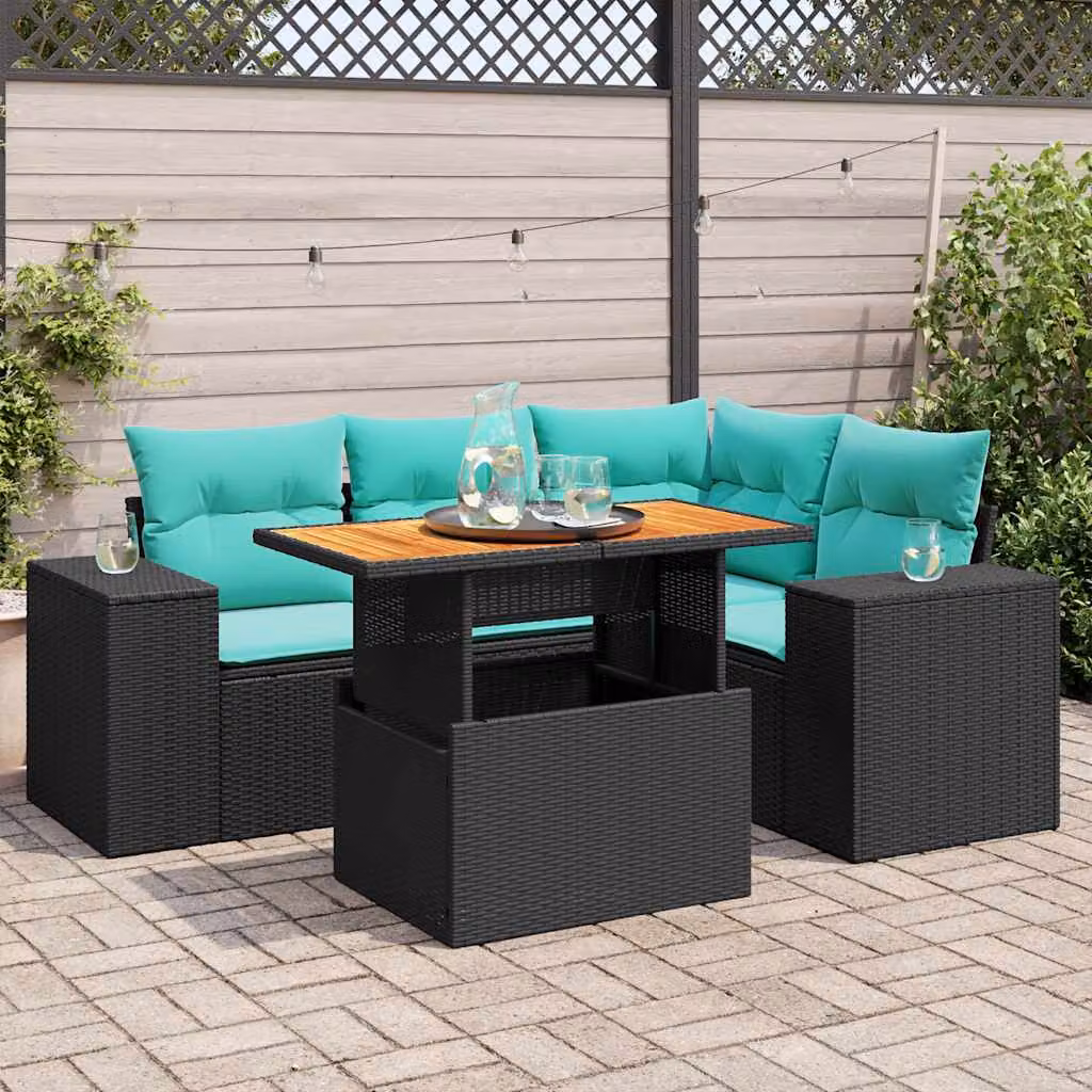 Set Divani da Giardino vidaXL 5 pz a Forma a L con Cuscini Blu e Nero