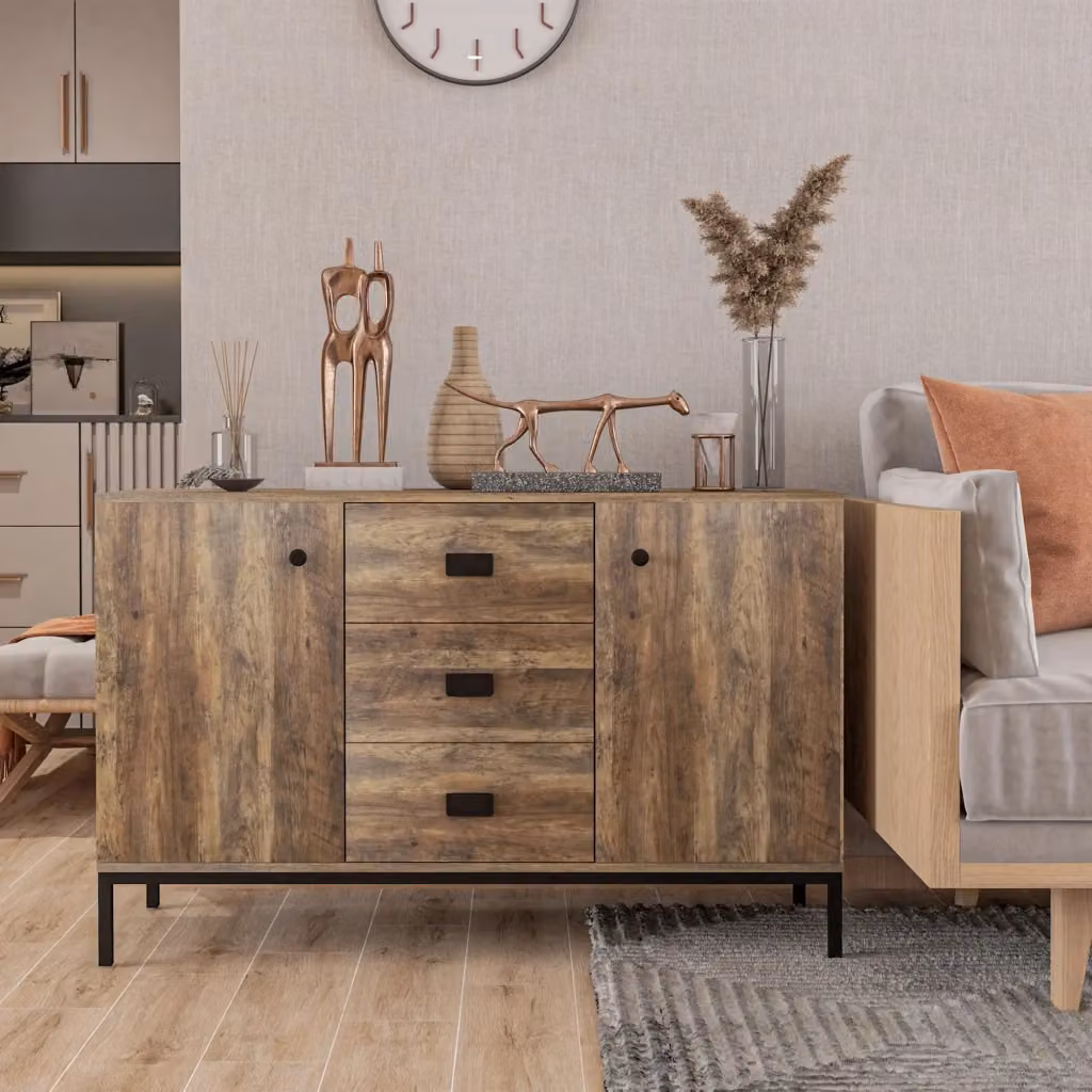 EasyComfort Credenza Moderna in Legno e Metallo Color Mango, con 2 Armadietti e 3 Cassetti, L/P/H: 120 x 39.5 x 77 cm – 2