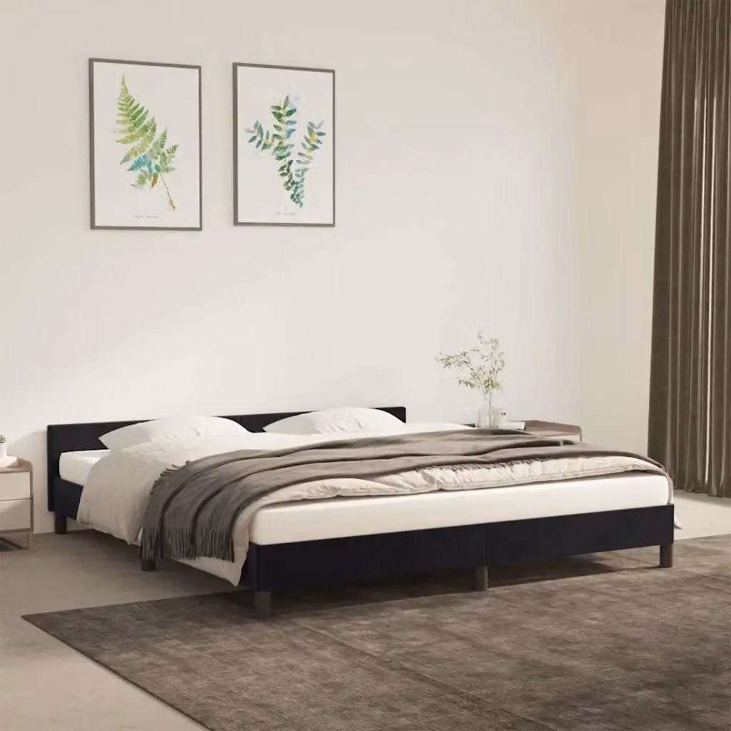 Letto matrimoniale moderno in velluto nero con struttura imbottita e doghe in legno L: 160 cm x P: 200 cm – 2