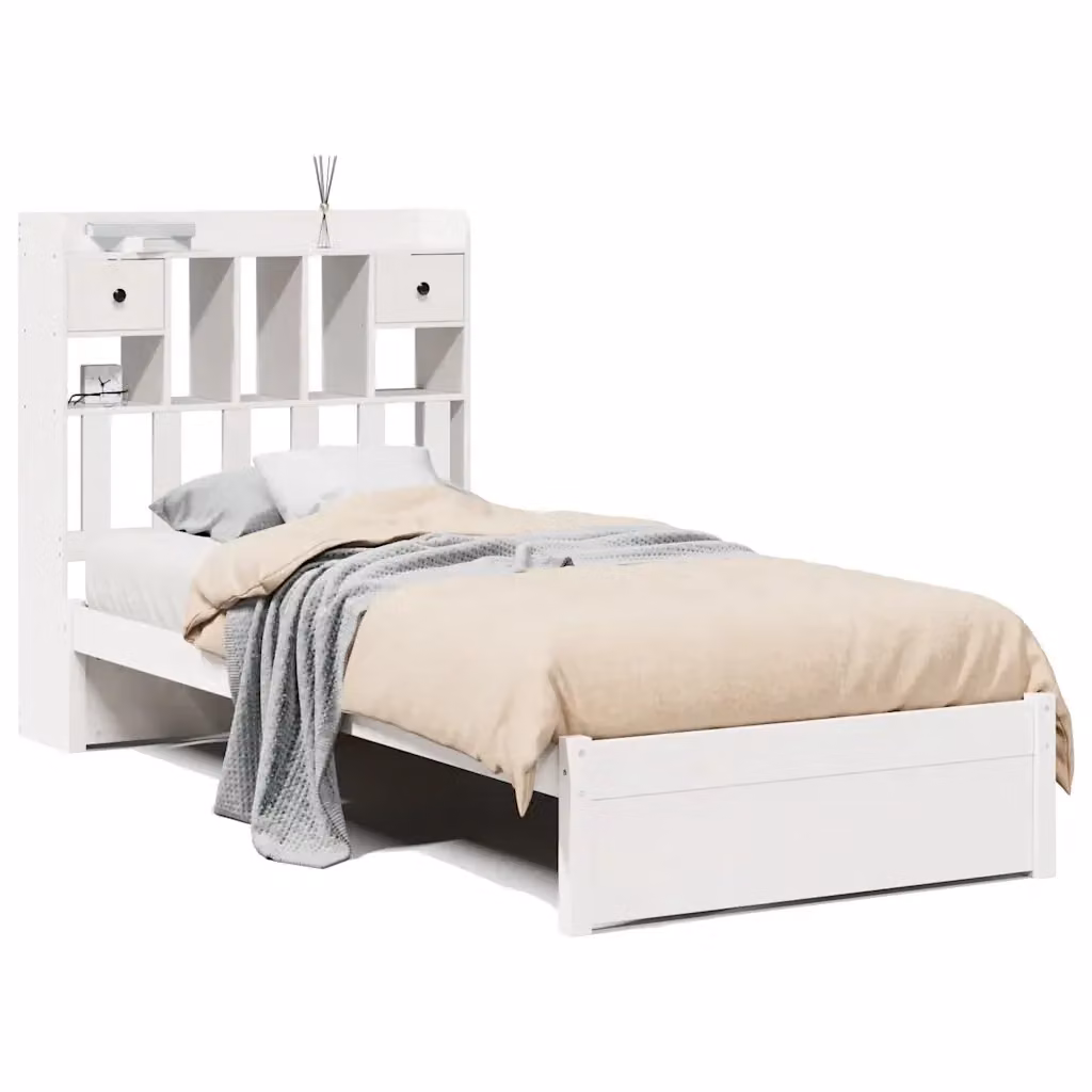 Letto con libreria e ripiani laterali in legno di pino bianco stile rustico vidaXL L: 190 cm, P: 110 cm, H: 151 cm – 2
