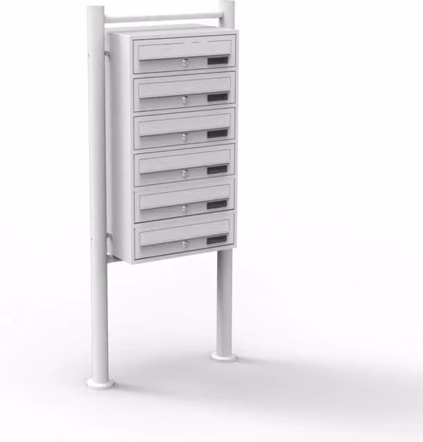 Blocco di 6 cassette postali autoportanti in acciaio zincato bianco L: 69,6 cm, P: 38,5 cm, H: 27 cm
