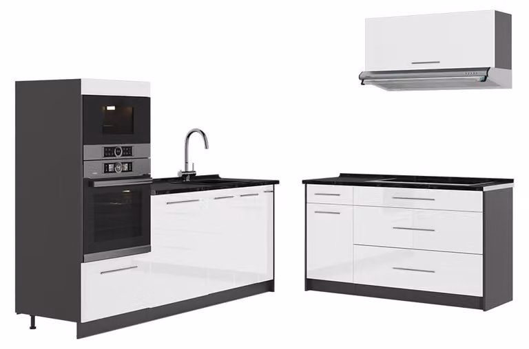 Cucina Vicco Fame-Line Bianco lucido/Antracite 340 cm, PL Antracite, Model 63877
