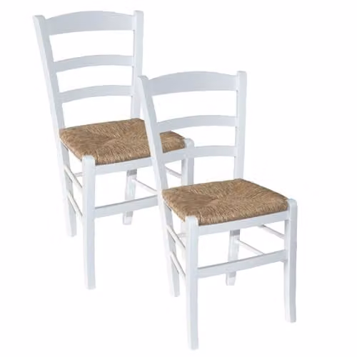 MA MAISON Set 2PZ Sedie in Legno con Seduta in Paglia - Ampia, Compatta, Schienale Alto, Robusta, Paesana, Rustica, per Cucina, Agriturismo, Ristorante, Soggiorno - 42X40X87H CM (BIANCO)