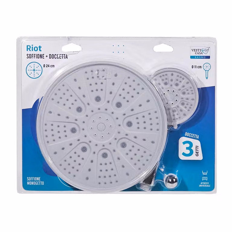 Set Doccia Riot VESTIAMO CASA Cromato con Soffione da 25,4 cm e Doccetta 3 Getti