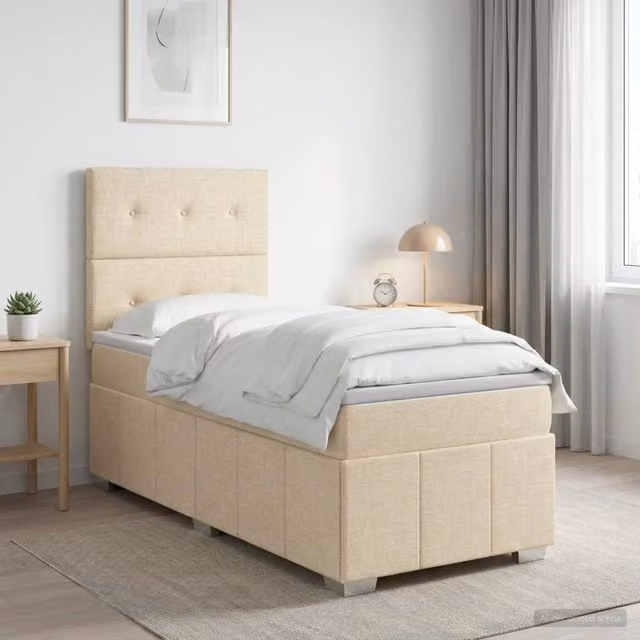 Letto box spring con materasso a molle insacchettate vidaXL, colore beige e bianco, L/P/H: 80 x 200 x 76,5 cm