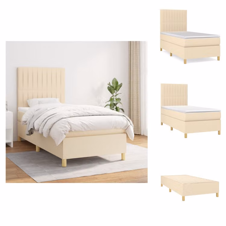 vidaXL Letto a molle con materasso crema 90x190 cm in tessuto - Letti & strutture letto