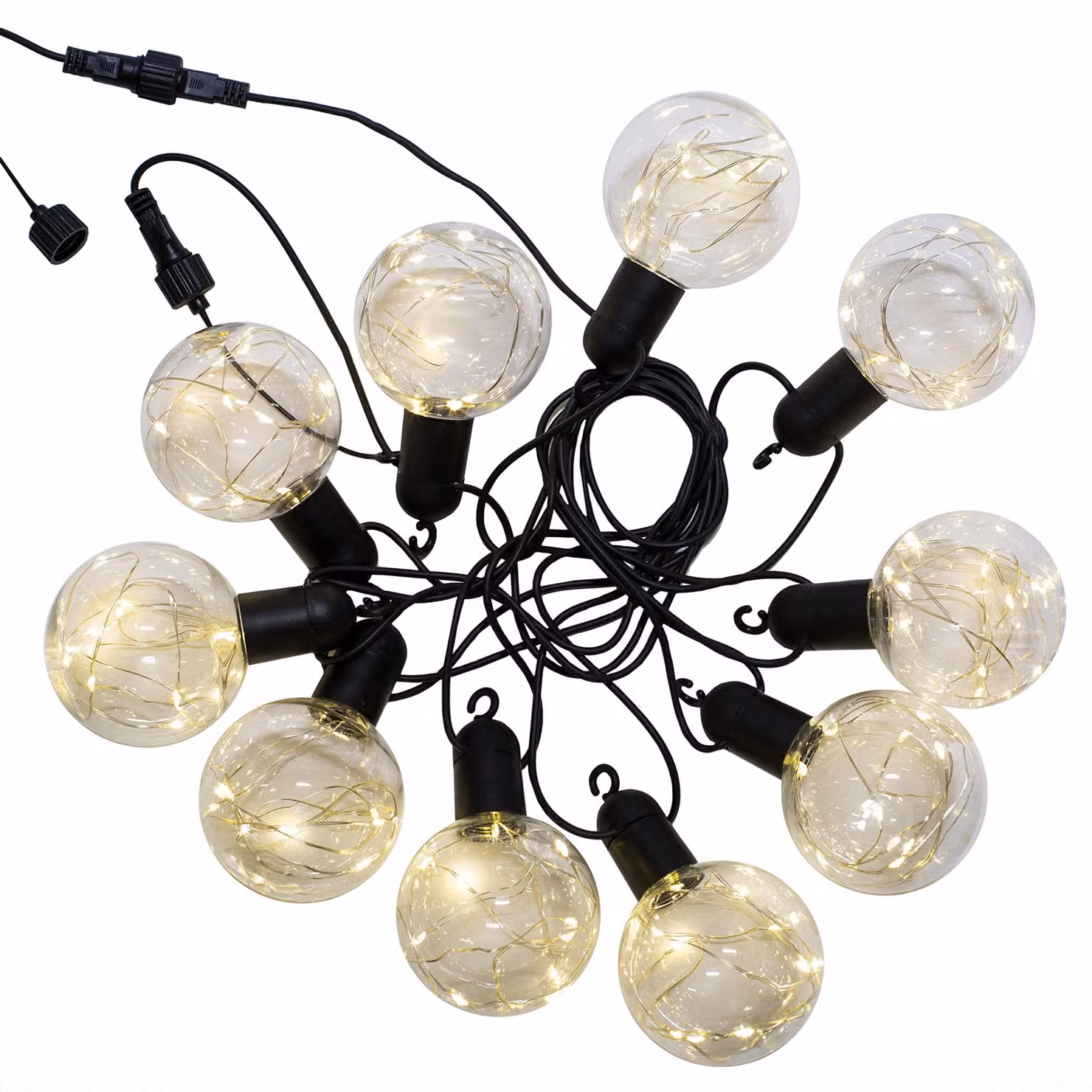Catena luminosa da 5 metri, con 10 lampadine, luce bianco caldo, grado di protezione IP44, adatta per interni ed esterni