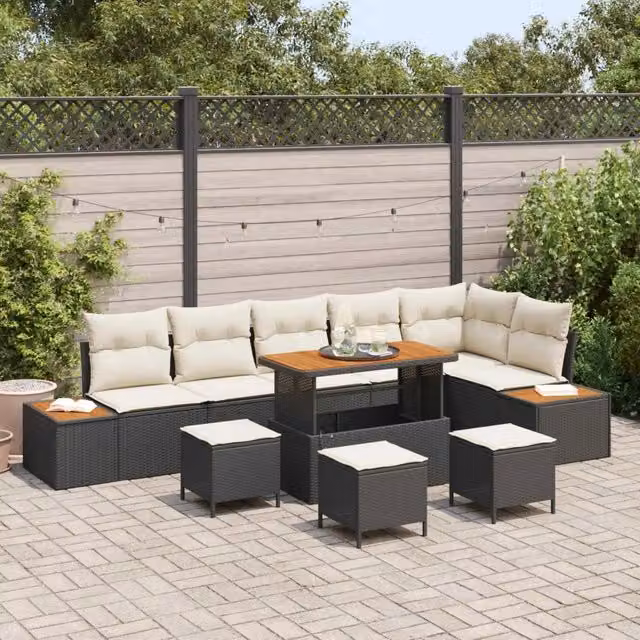 Set Divano da Giardino 10 pz 9-Numero di posti Nero e Crema 3363330