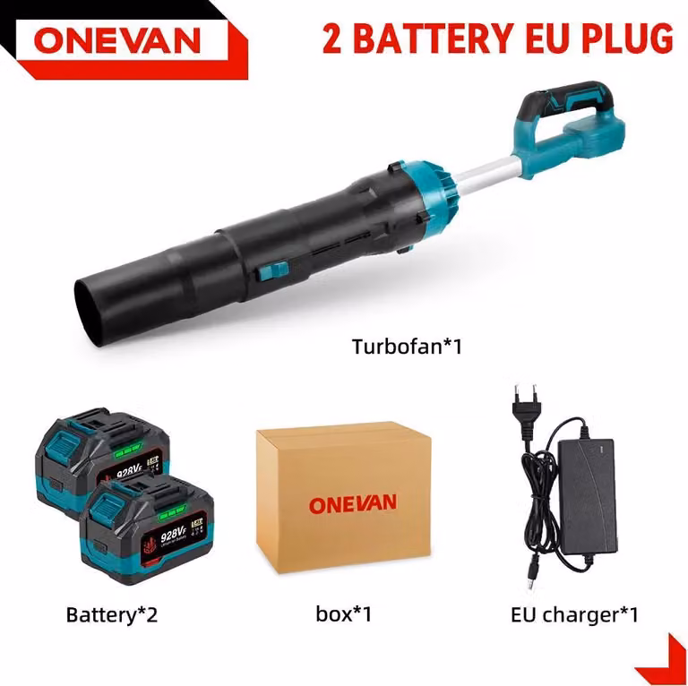 Soffiatore a batteria - Modello portatile Turbo - Motore brushless - 8000 W - 2 batterie da 18 V incluse - Caricabatterie UE