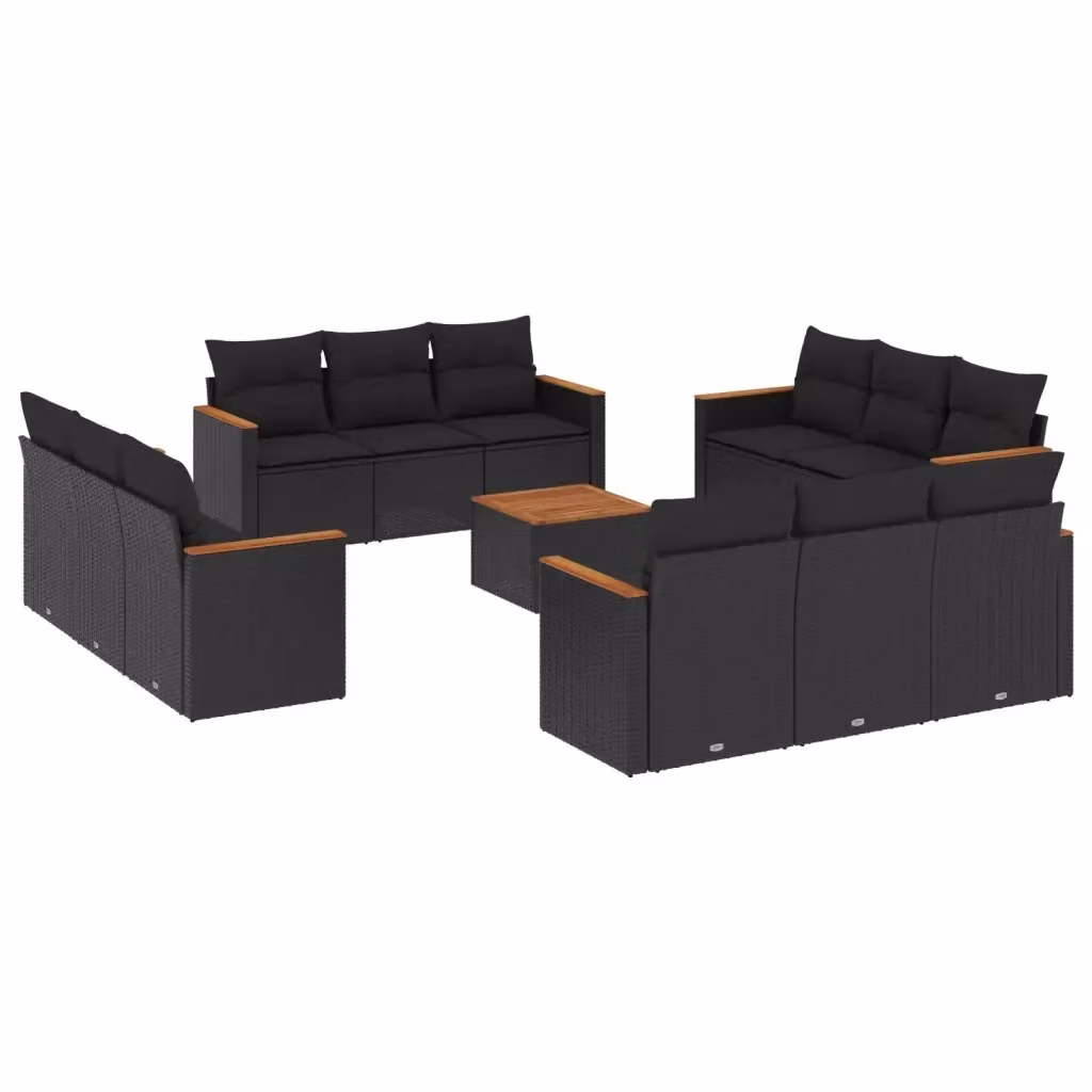 Set di Divani da Giardino vidaXL 13pz in Polyrattan Nero con Cuscini e Tavolino da Esterno a Forma di U – 2