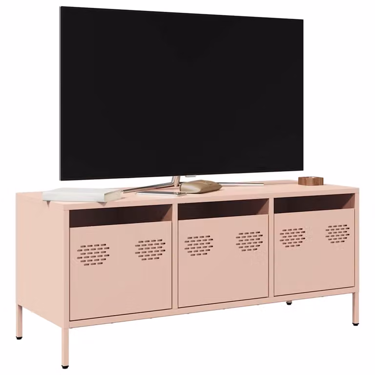 Mobile TV vidaXL in metallo rosa con scomparti multimediali L: 101,5 cm, P: 39 cm, H: 43,5 cm