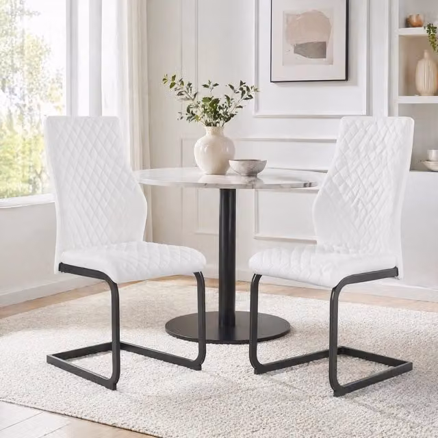 Set da 2 sedie da pranzo REDOM in ecopelle bianca con struttura nera, design moderno e base a slitta, Altezza: 100 cm