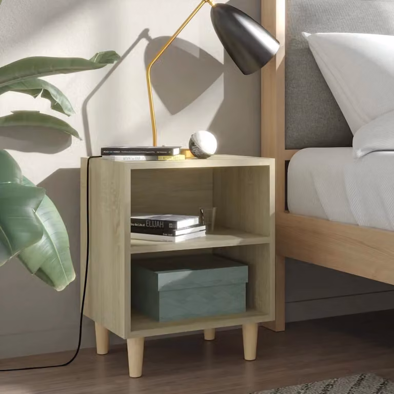 Set di 2 comodini vidaXL in legno massello e MDF stile scandinavo, colore Rovere Sonoma, L 40 cm x P 30 cm x H 50 cm