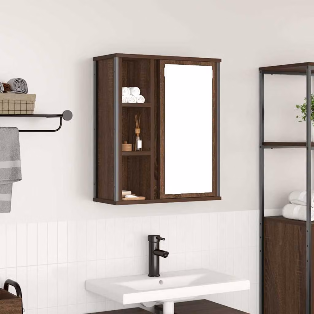Pensile da bagno con specchio vidaXL in rovere marrone, L 50 cm x P 21 cm x H 60 cm