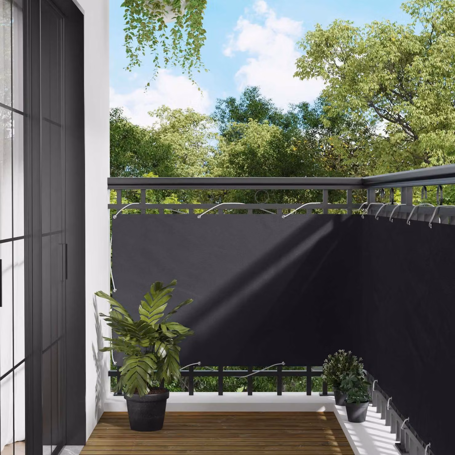 Schermo da balcone Nero 90 x 200 cm Oxford alu rivestito in PU