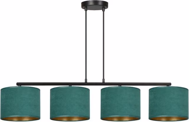 Lampadario a sospensione Vinayaka Luceart-Classic con 4 luci in metallo nero e oro e paralumi in tessuto verde – 1