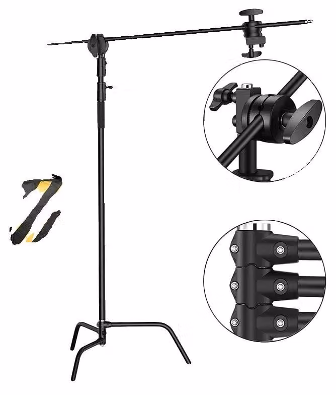 Treppiede fotografico a C, altezza regolabile, struttura leggera, 2,6 m, nero