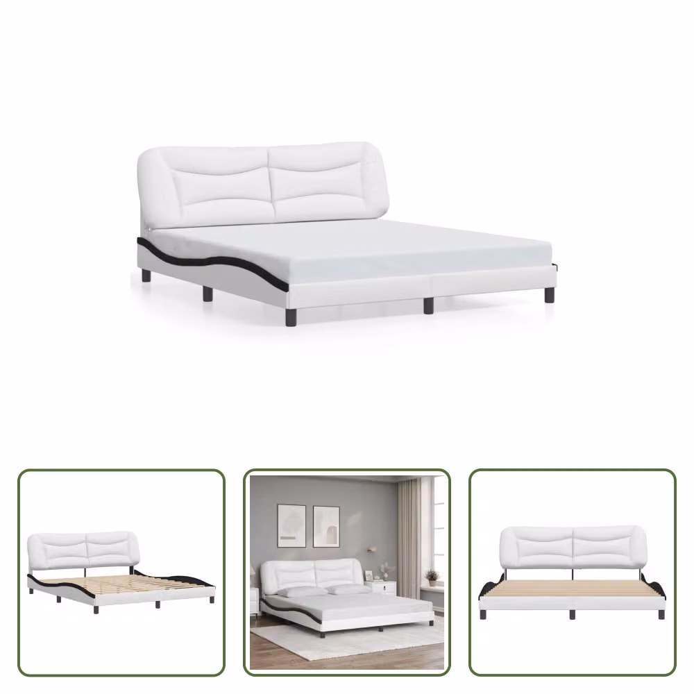 The Living Store Struttura letto con testiera bianca e nera 180x200 cm in ecopelle