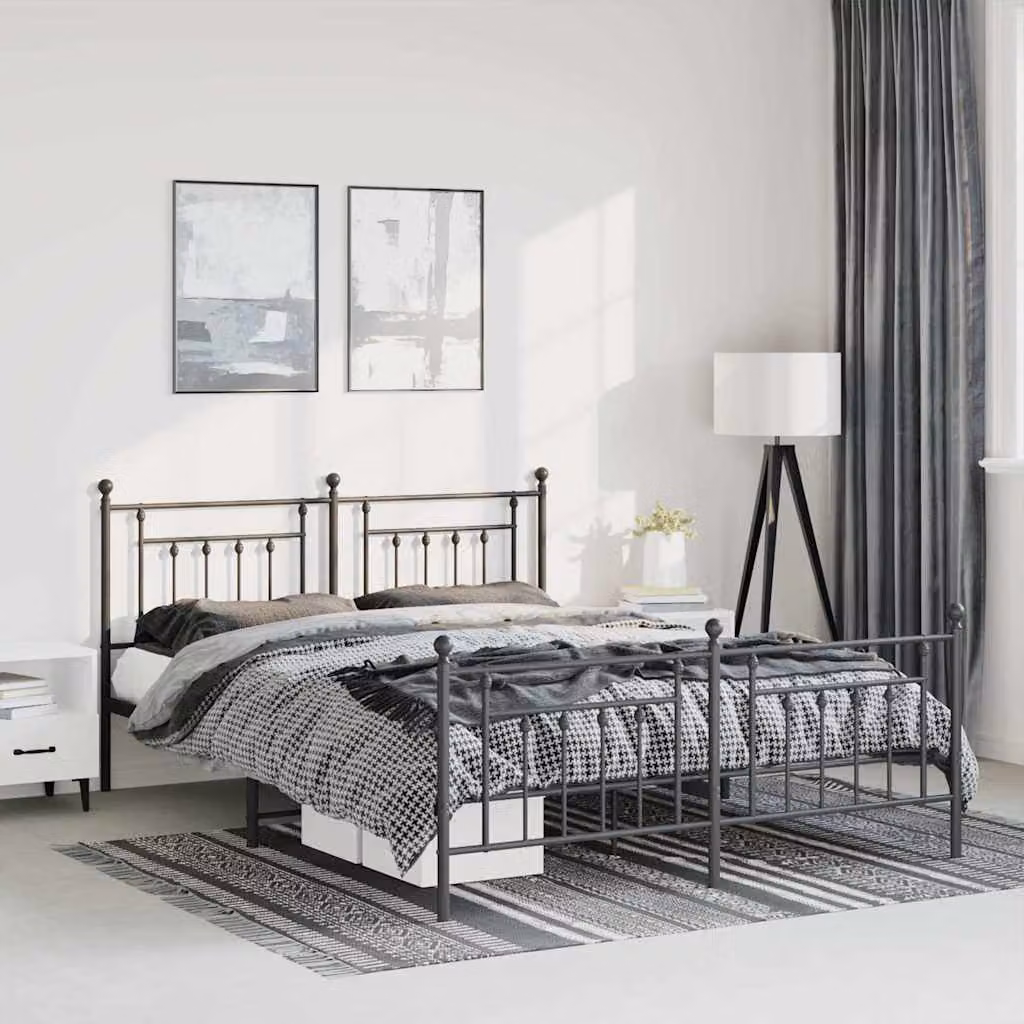 vidaXL Giroletto con Testiera e Pediera in Metallo Nero L: 142 cm, P: 196 cm, H: 97 cm