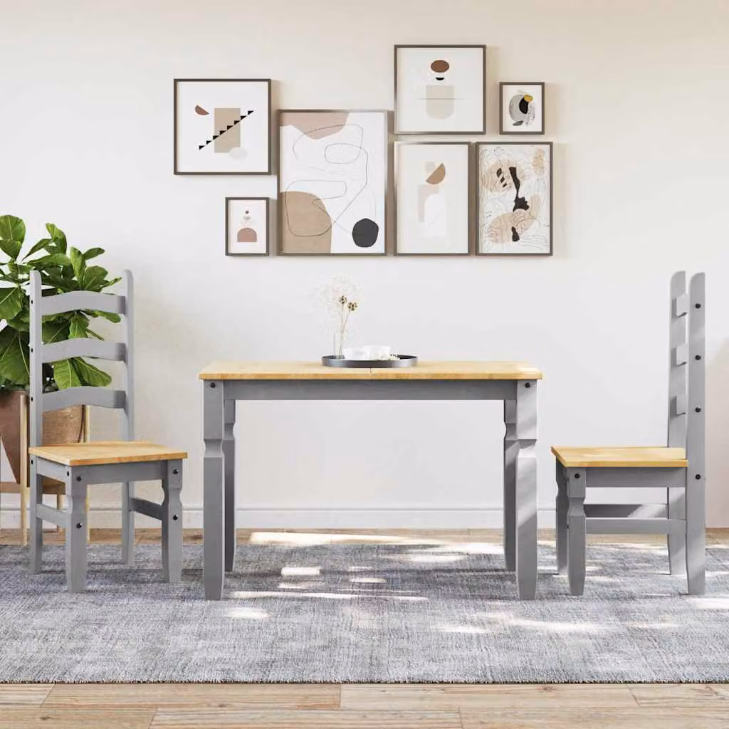 Set da pranzo vidaXL Panama in legno di pino grigio composto da tavolo rettangolare e 3 sedie