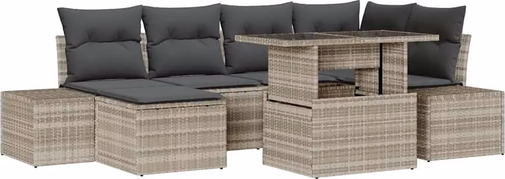 Set Divano da Giardino 7 pcs Grigio chiaro Poly Rattan