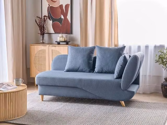 Chaise Longue BELIANI in tessuto blu con contenitore e funzione letto, design moderno per soggiorno, lato destro, L/P/H: 235 x 155 x 69 cm – 1