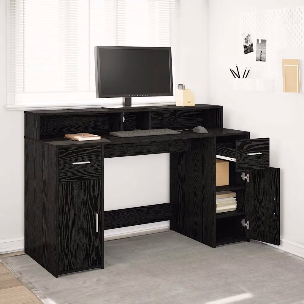 Scrivania da computer moderna vidaXL in rovere e nero, L 140 x P 55 x H 91 cm