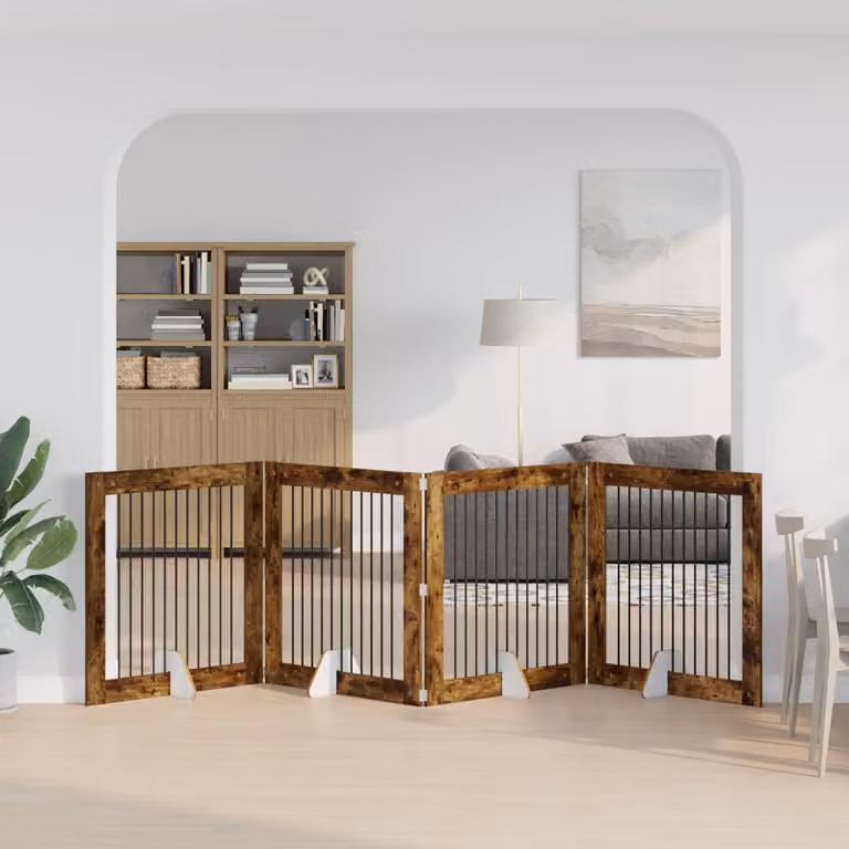 Cancello per cani pieghevole vidaXL con 4 supporti in Rovere Fumo