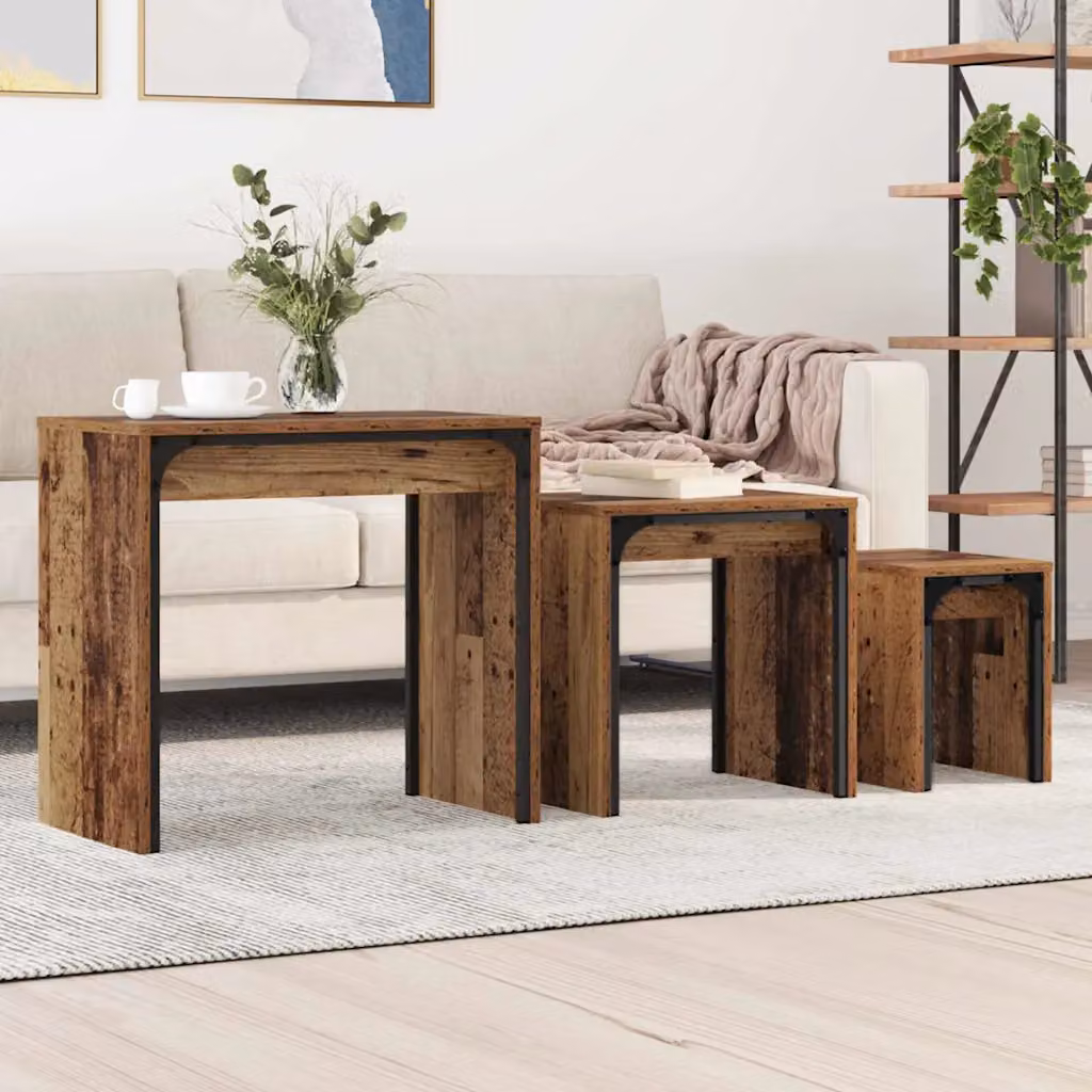 Set di 3 tavolini da salotto moderni vidaXL in legno e metallo marrone L/P/H: 60 x 35 x 56 cm