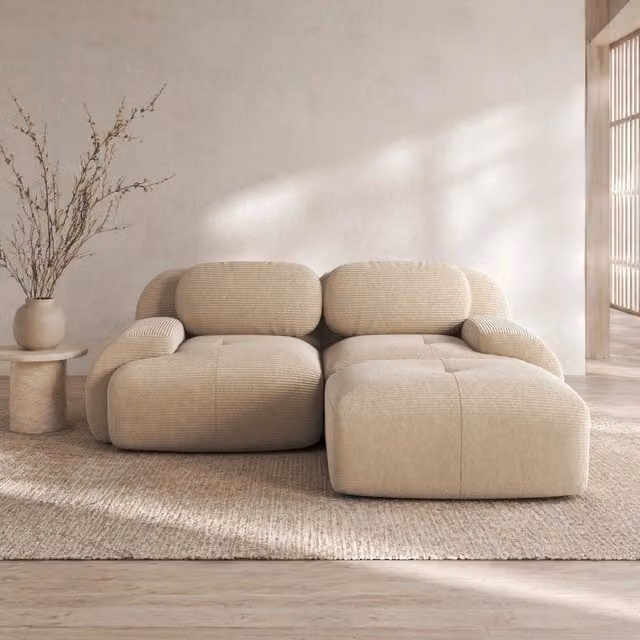 Divano angolare modulare 208x178 cm in velluto a coste beige HOMVRA