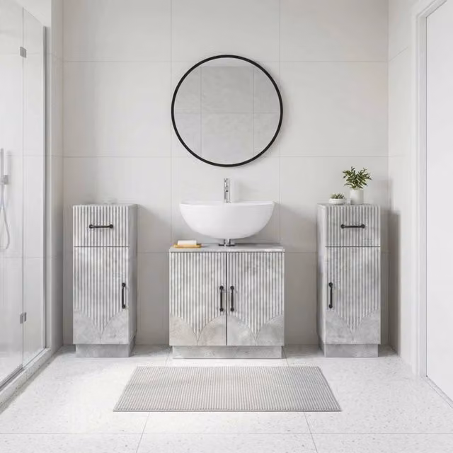 Set di armadietti da bagno in 3 pezzi HOORN Grigio Cemento 3418038
