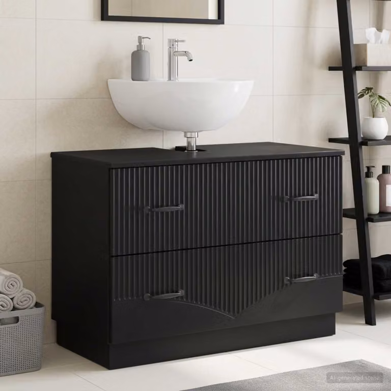 Armadio per lavabo da bagno moderno vidaXL HOORN nero, sospeso, L: 82 cm, P: 41 cm, H: 56 cm